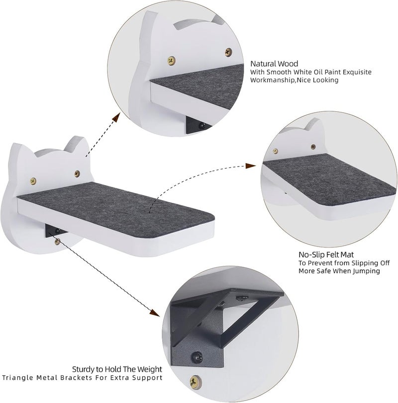 ES Pets White Painted Wooden Cat Wall Floating Steps Set of 3 - Wall Mounted Cat Floating Furniture Shelves and Perches, Sturdy Climber Stairs Ladders - Holds up 30lbs - Image 2